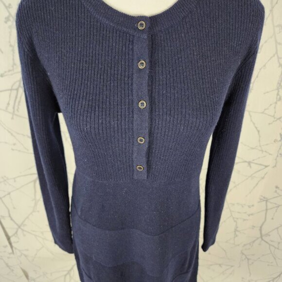 Harris Wilson Navy 100% Merino Wool Popover Gabriela Sweater Dress - Picture 2 of 8